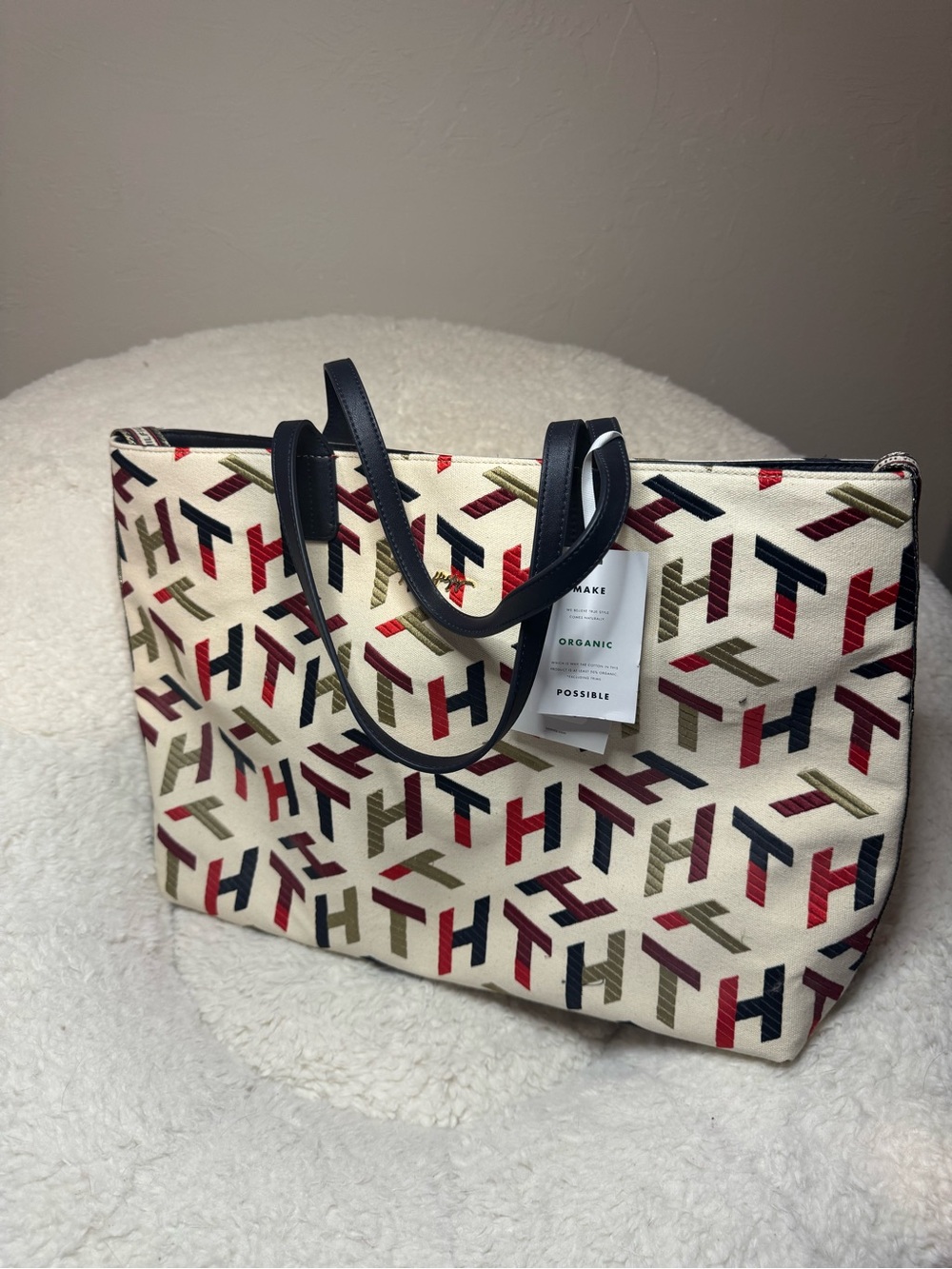 Tommy Hilfiger Cream Logo-Print Tote Bag with Multicolor Accents - Picture 2 of 5